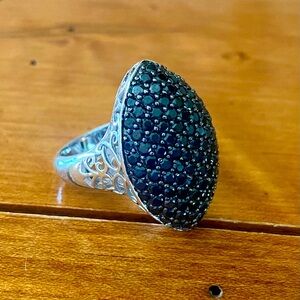 Sterling Silver 925 Black Spinel Designer SG Wide Cocktail Ring Size 7 3/4